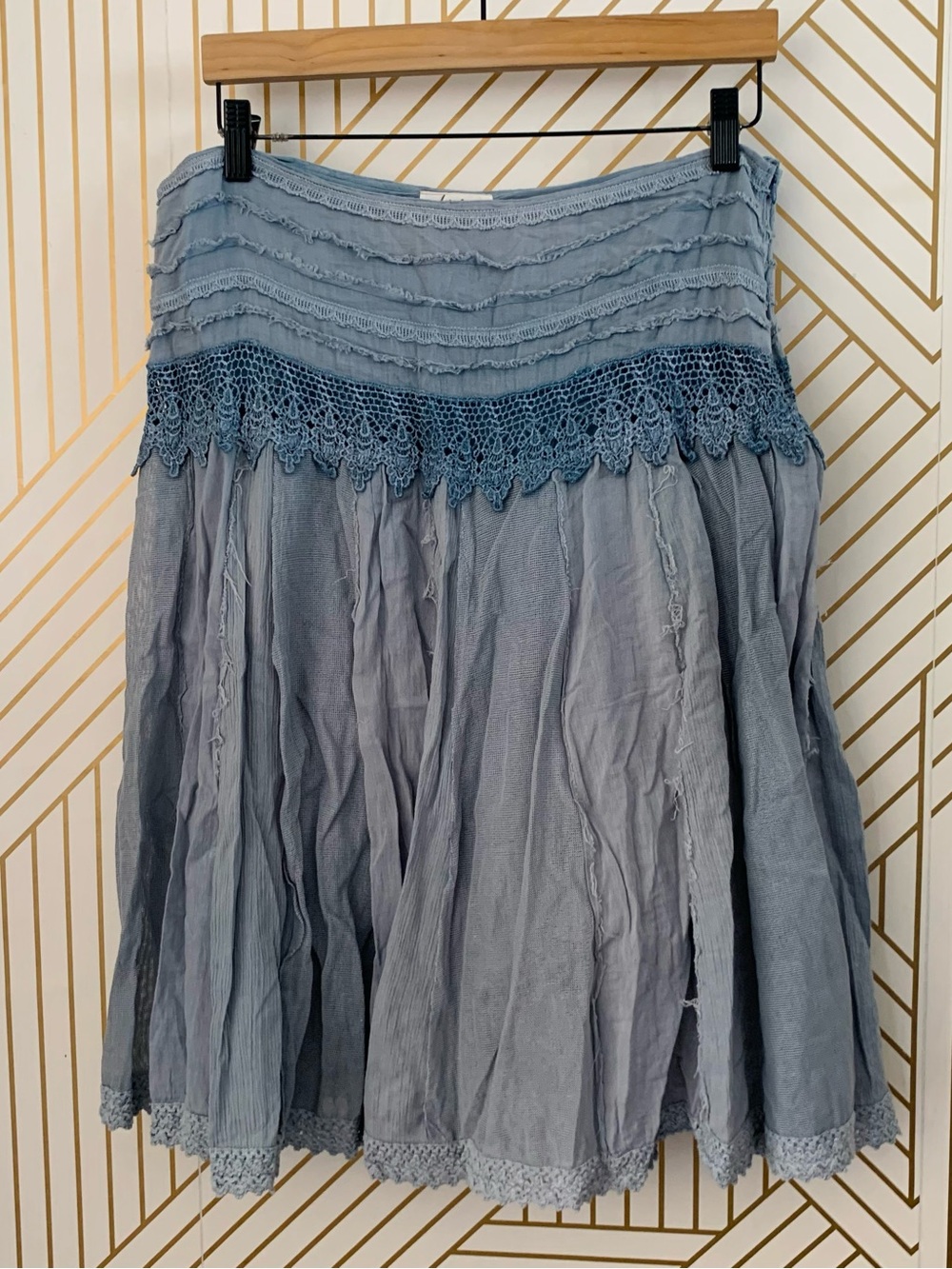 Vintage Dare 100% Cotton A line lace embroidered drop waist A line skirt Gypsy